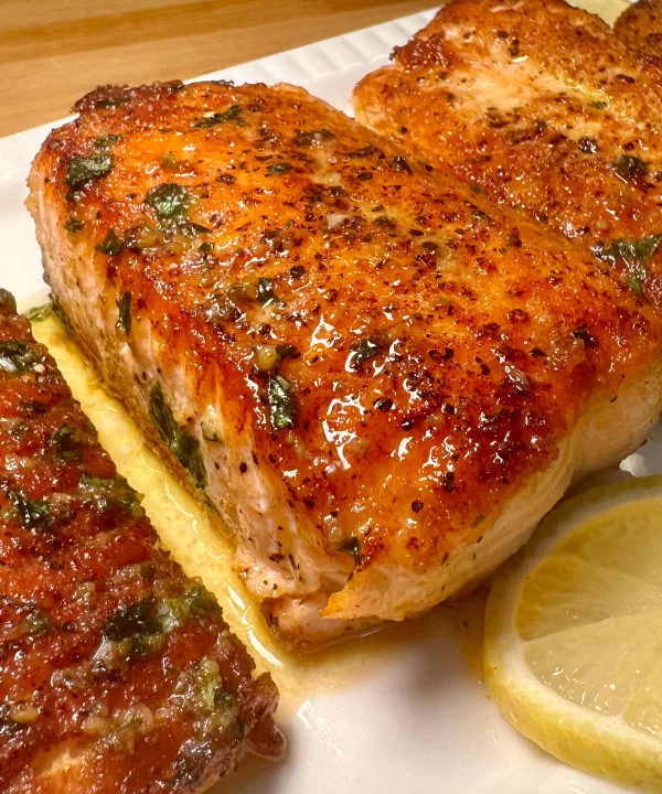 Crispy Salmon with Basil Butter Sauce