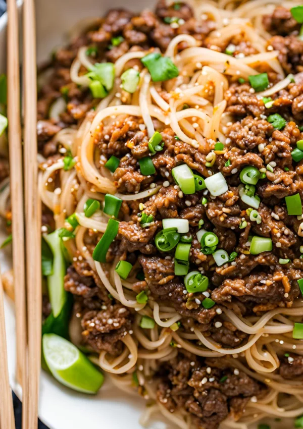 Spicy Chili Garlic Noodles with Ground Beef